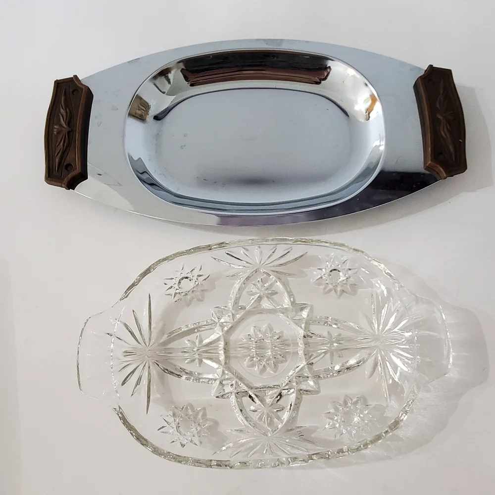 VTG Kromex Relish Server #044-21 Tray w/Glass Insert In Original Box MCM 60s EUC